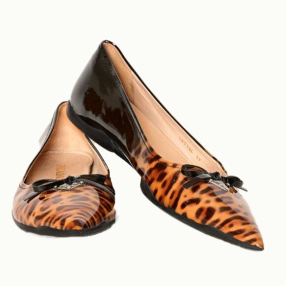 PRADA Enameled Metal Triangle Patent Leather Ballet Flats-Excellent Authentic - Picture 1 of 6